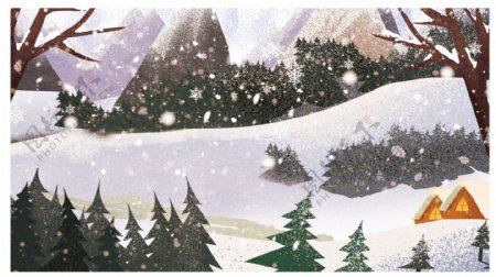 手绘雪景猪年日历封面背景素材