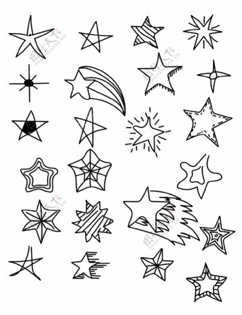 五角星手绘黑色线描简笔画幼儿图案