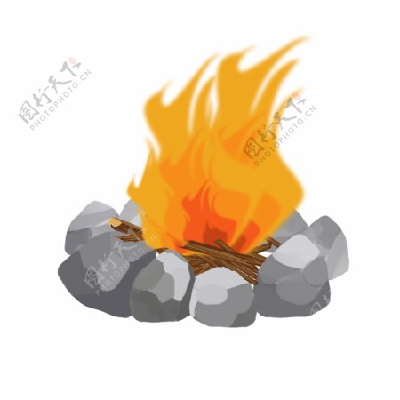 石头柴火堆手绘插画