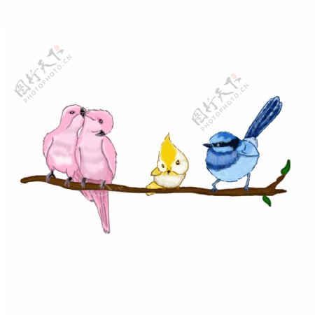 手绘插画动物可爱的小鸟元素