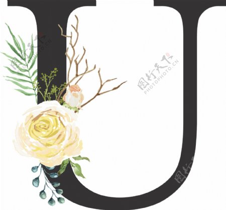创意婚礼季字母U浪漫花朵