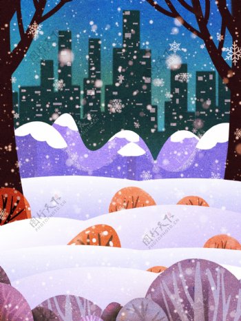 唯美节气小雪雪地树木背景