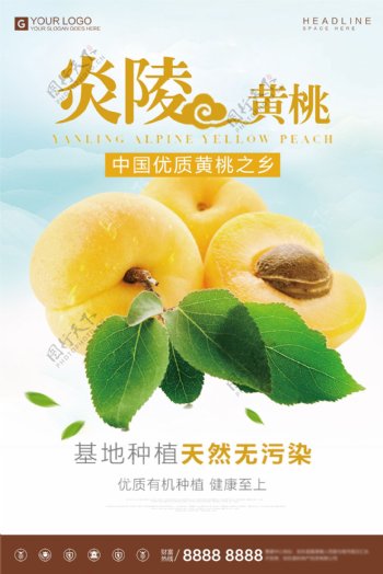 简约时尚黄桃餐饮美食宣传促销海报