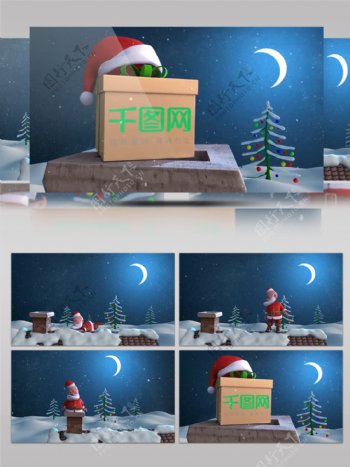 圣诞节老人爬烟囱送礼物的三维动画