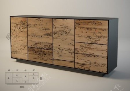 原木纹实木柜子3d模型
