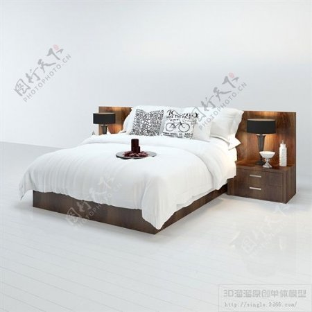 白色卧室小型床模型