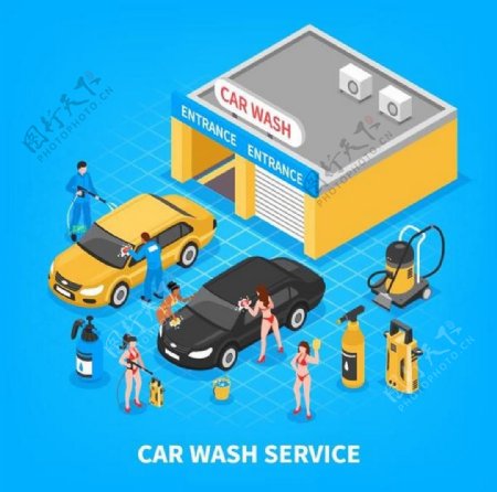 洗车服务业务矢量图