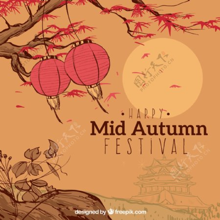 日本风手绘中秋节插画背景