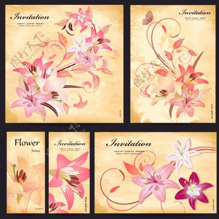 百合花卉卡片矢量设计素材