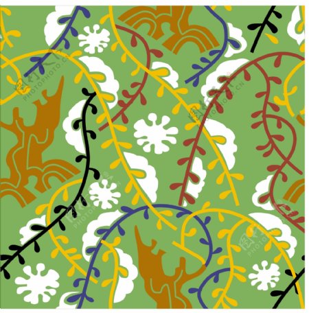 绿色卡通树枝花纹背景图