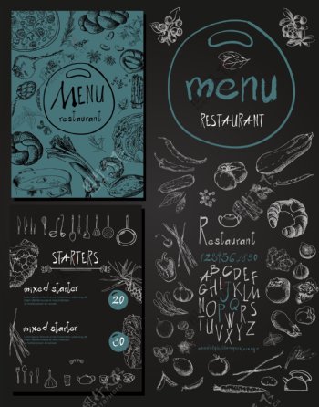 蓝色食材餐厅菜单设计矢量素材