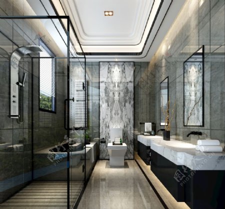 现代简约卫生间淋浴房3D模型效