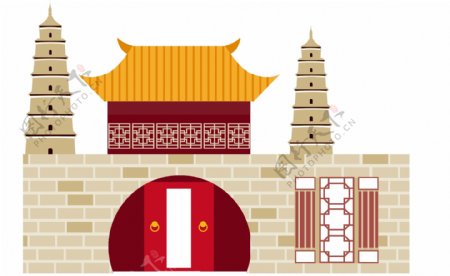 中国古代建筑物手绘矢量元素背景装饰套图9