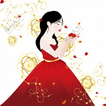手绘玫瑰人生人物女孩美女女性装饰结婚元素