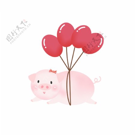 手绘可爱气球猪年猪形象素材元素