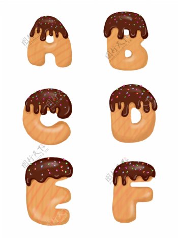 手绘卡通彩针巧克力饼干糖衣字母AF元素