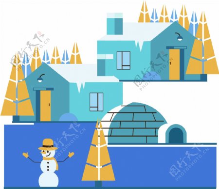 千图冬天城市简洁插画设计