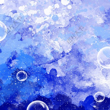 原创蓝色水彩泡泡背景