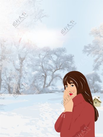 彩绘大雪节气女孩背景