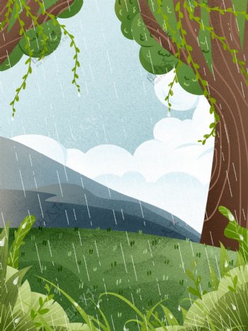 彩绘二十四节气雨水背景设计
