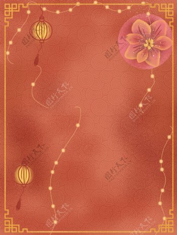 简约中国风花朵灯笼彩灯新年背景设计