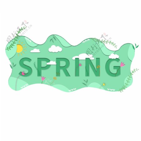 印象剪纸风小清新SPRING春天装饰图案