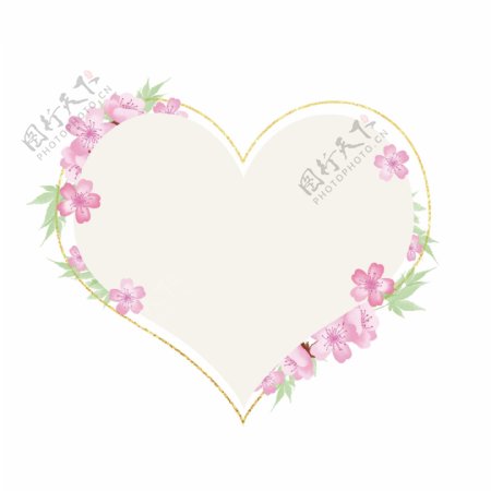 粉色浪漫心形卡通手绘樱花花卉边框