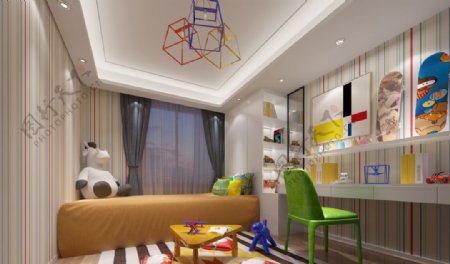 现代简约儿童房效果图3D模型