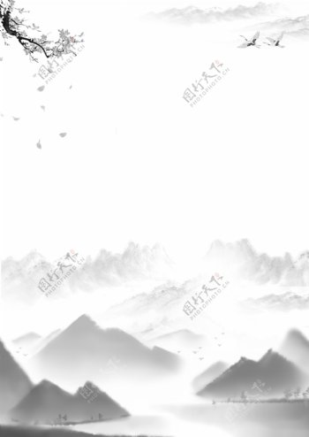 中国风格的传统山水黑白墨水风格背景