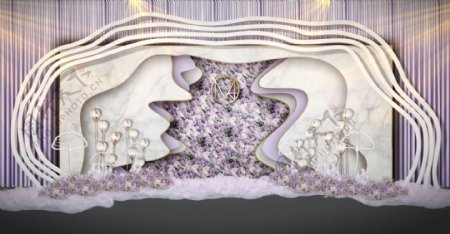 大理石粉紫色婚礼合影区效果图