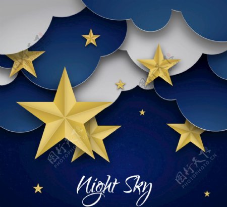 创意夜晚云朵和星星剪贴画