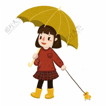 打伞的可爱少女png元素