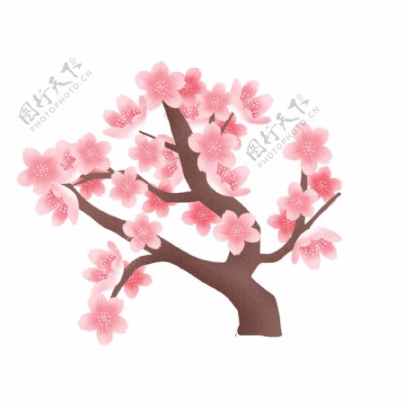 卡通粉色花树图案元素