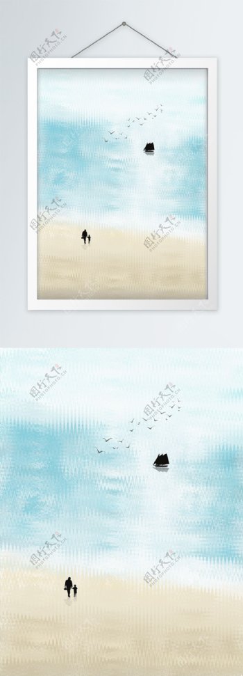 北欧抽象大海沙滩风景客厅装饰画