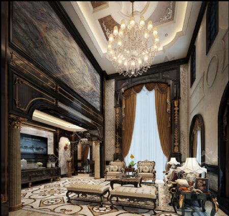 奢华欧式别墅客厅效果图3D模型