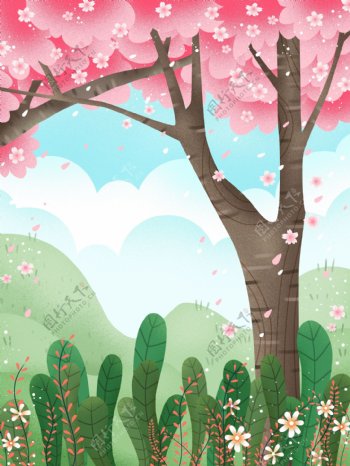手绘春天日本樱花背景设计