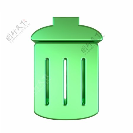 C4D绿色金属质感垃圾桶立体图标
