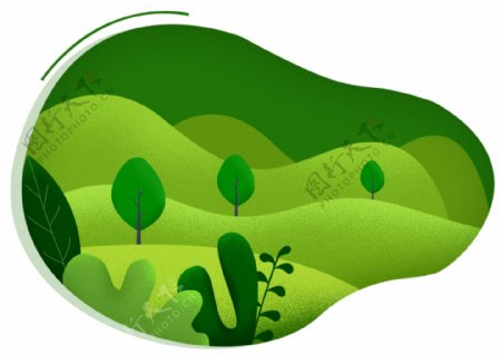手绘免抠树林装饰背景图元素