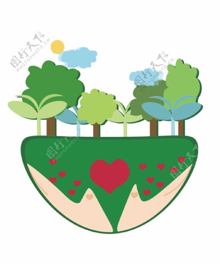 手绘爱护树木公益插画
