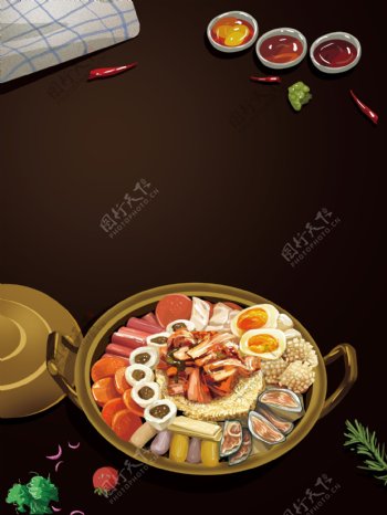 韩国料理海鲜锅插画背景