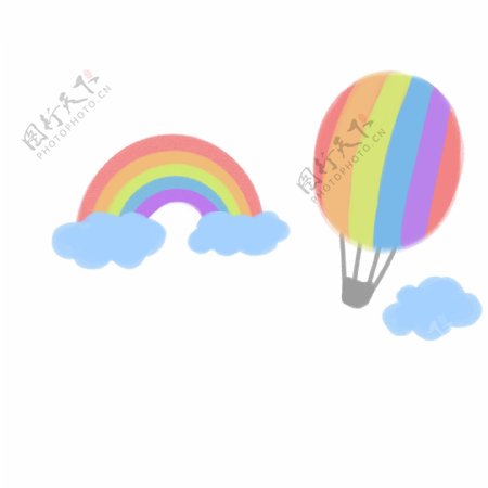 可爱插画风彩虹中漂浮热气球图案
