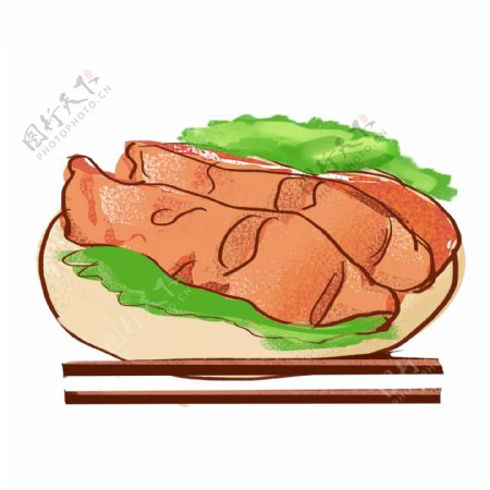 鸡腿肉的美食插画