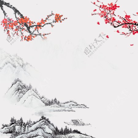 中国风水墨画海报招贴画册水彩背景素材