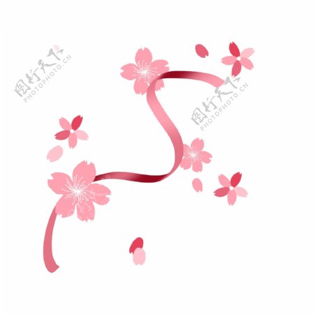 粉色樱花丝带装饰插画