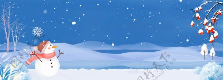 24节气冬至日湖面雪景雪人海报