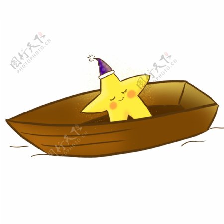 卡通手绘乘船的星星插画设计