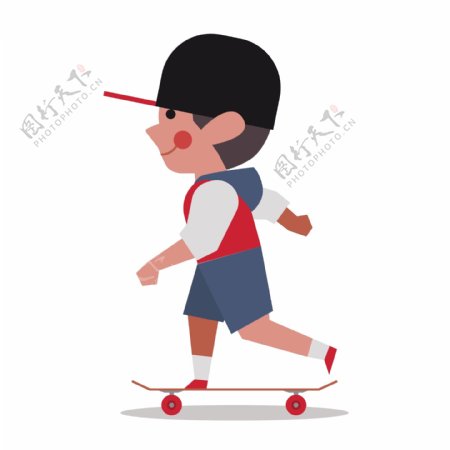 玩滑板的男孩矢量素材