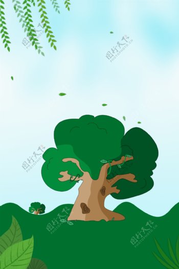 绿色创意卡通植树节节气海报