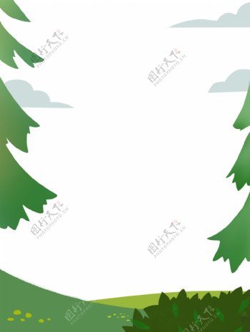 山野松林绿色植物装饰边框PNG