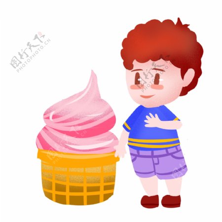 夏天吃冰淇淋解暑的小男孩